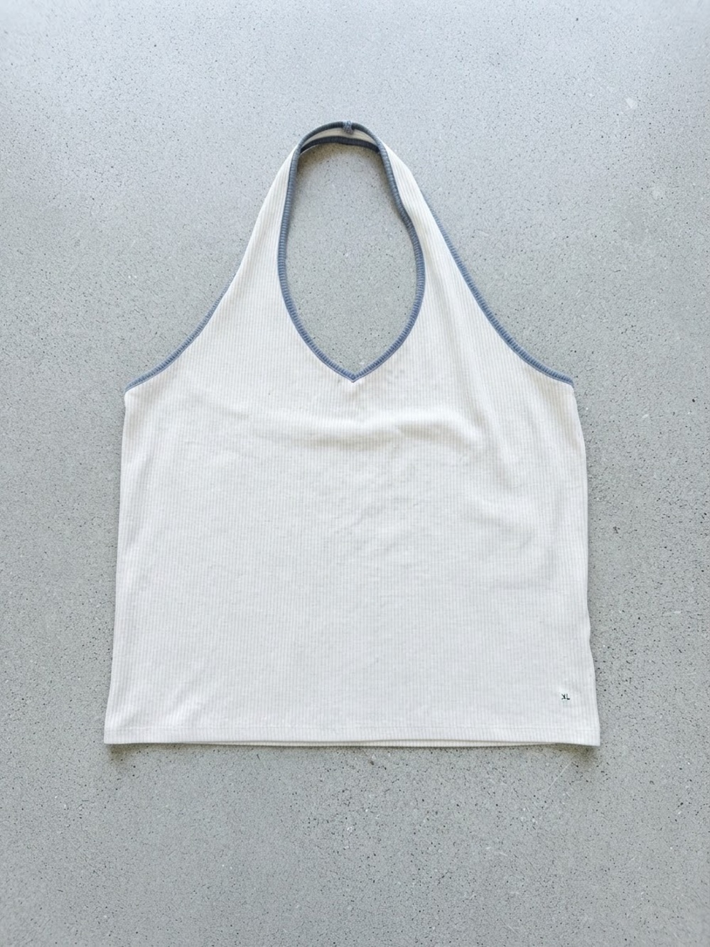 American Eagle Outfitters White Ribbed Halter Tank with Gray Trim